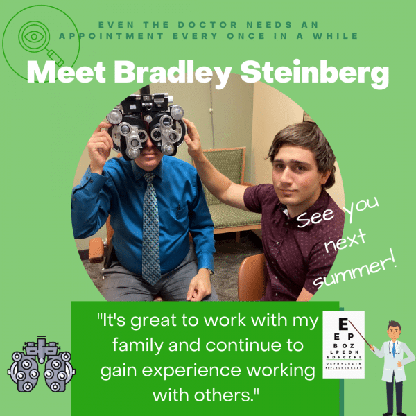 This month we are throwing the spotlight on Bradley Steinberg, son of doctor Steinberg! You'll see him in the office when he isn't in college learning and working alongside his family.