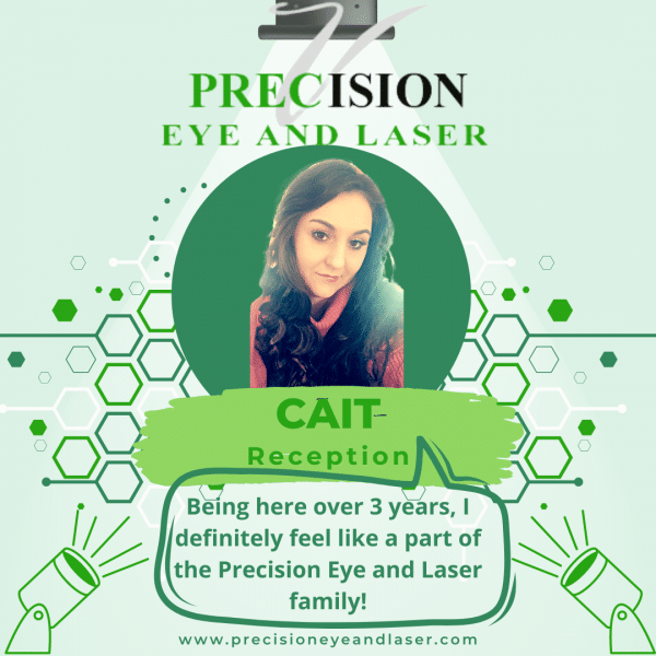 Team Precision is highlighting Cait, one of our incredible front reception staff members. Cait is one of the first people our patients get to meet both on the phone and when they come to check in for their first appointments.